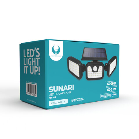 Lampa solarna LED SUNARI FLS-03 74*SMD PIR 8W 600lm 6000K 2400mAh Li-Ion Forever Light