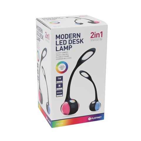 Lampka biurkowa LED 7W Platinet PDL20B ze zmieniającą kolor podstawą (czarna)