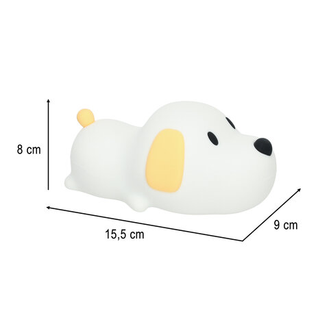 Lampka nocna dla dzieci silikonowa na baterie USB biała piesek leżący