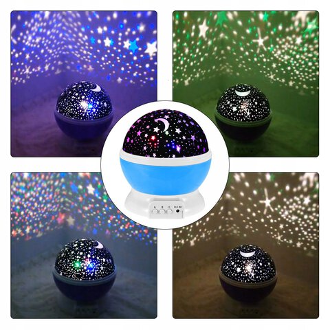 Lampka nocna projektor gwiazd 2w1 USB niebieska