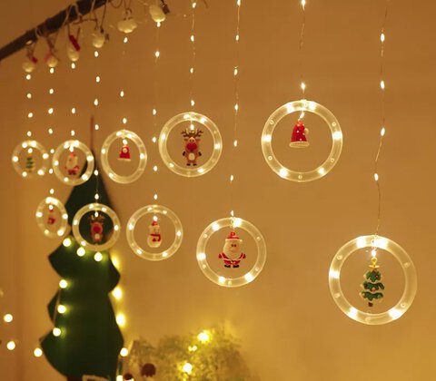 Lampki LED kurtyna z figurkami Boże Narodzenie 3m 125LED 10 żarówek ciepły biały zasilanie sieciowe