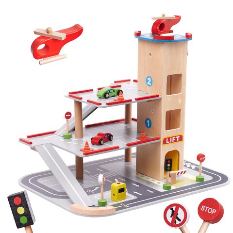 Drewniany parking / garaż piętrowy montessori LULILO