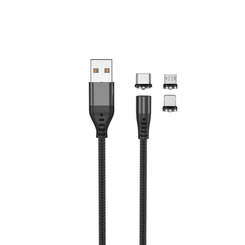 Maxlife kabel magnetyczny MXUC-02 USB - Lightning + USB-C + microUSB 2A czarny Fast Charge
