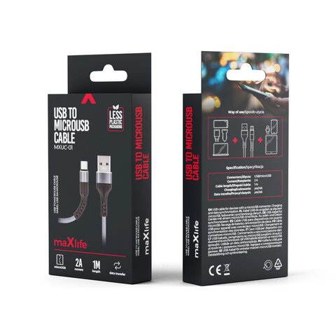 Maxlife kabel MXUC-01 USB - microUSB 2A szary Fast Charge
