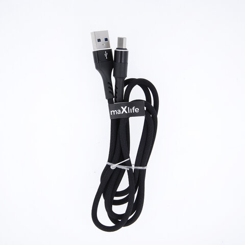 Maxlife kabel MXUC-01 USB - USB-C 1,0 m 2A czarny nylonowy