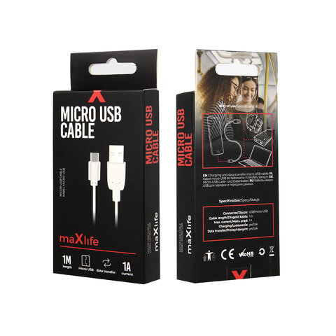 Maxlife kabel USB - microUSB 1,0 m 1A biały