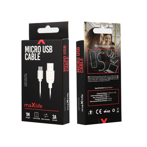 Maxlife kabel USB - microUSB 1,0 m 3A biały