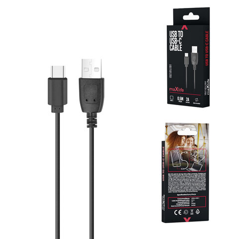 Maxlife kabel USB - USB-C 0,5 m 2A czarny