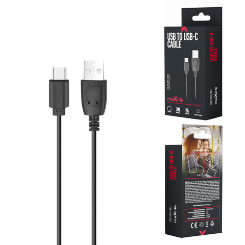 Maxlife kabel USB - USB-C 3,0 m 2A czarny