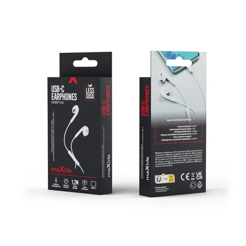 Maxlife słuchawki przewodowe MXEP-04 douszne USB-C białe
