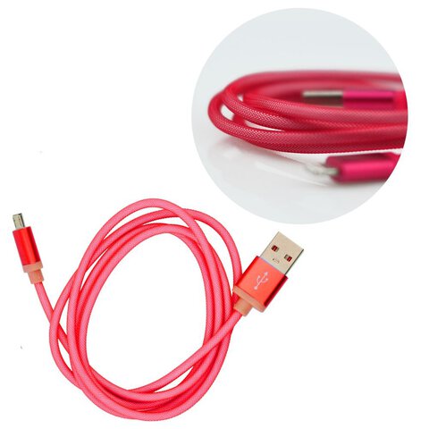 Metalowy kabel microUSB uniwersalny czerwony