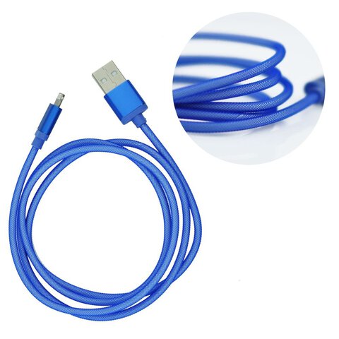 Metalowy kabel microUSB uniwersalny niebieski