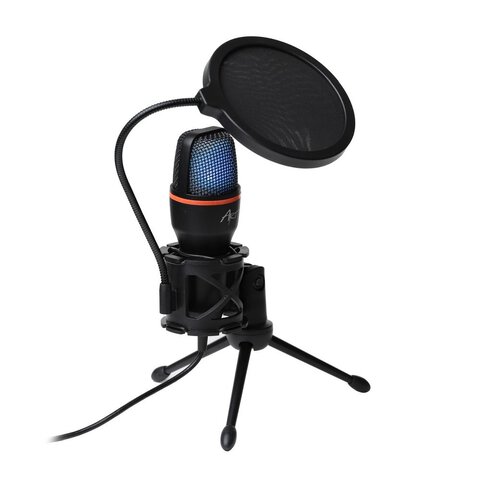 Mikrofon stojący pojemnościowy z membraną MART AC-02 trójnóg USB LED