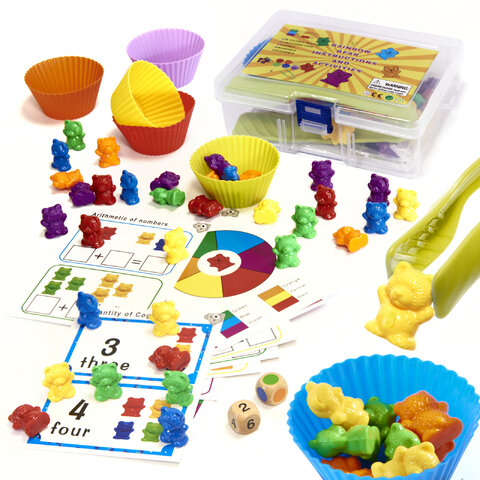 Zestaw misiów edukacyjnych z akcesoriami do nauki liczenia Montessori 44 elementy + karty