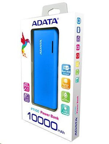Mobilna bateria Power Bank ADATA PT100 10000mAh niebiesko-biały