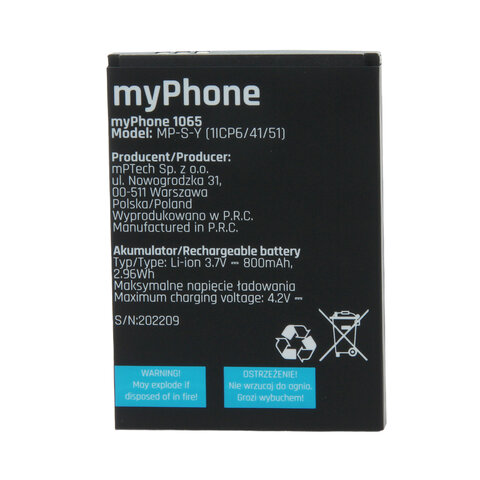 Bateria do myPhone 1062 / 1065 800mAh