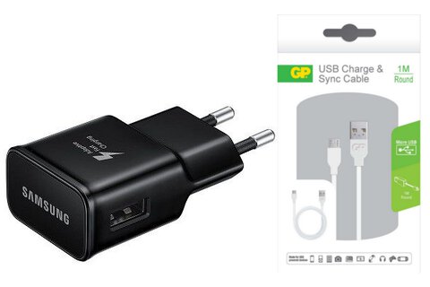 Oryginalna ładowarka sieciowa USB Samsung EP-TA20EBE Adaptive Fast Charge + kabel GP CB14 microUSB