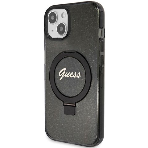 Oryginalne Etui GUESS Hardcase GUHMP15SHRSGSK do iPhone 15 (Magsafe / Glitter Script Logo / Ring stand / czarny)