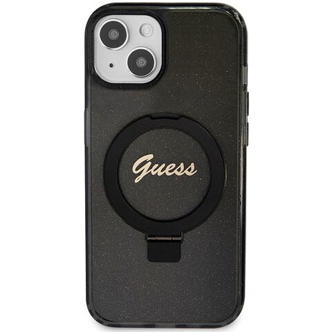 Oryginalne Etui GUESS Hardcase GUHMP15SHRSGSK do iPhone 15 (Magsafe / Glitter Script Logo / Ring stand / czarny)