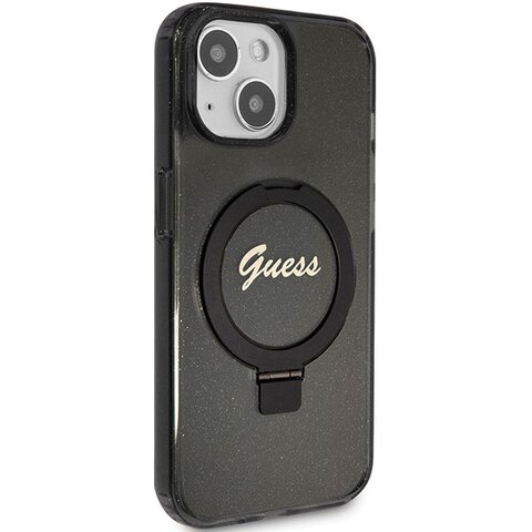 Oryginalne Etui GUESS Hardcase GUHMP15SHRSGSK do iPhone 15 (Magsafe / Glitter Script Logo / Ring stand / czarny)