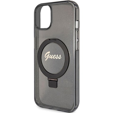 Oryginalne Etui GUESS Hardcase GUHMP15SHRSGSK do iPhone 15 (Magsafe / Glitter Script Logo / Ring stand / czarny)