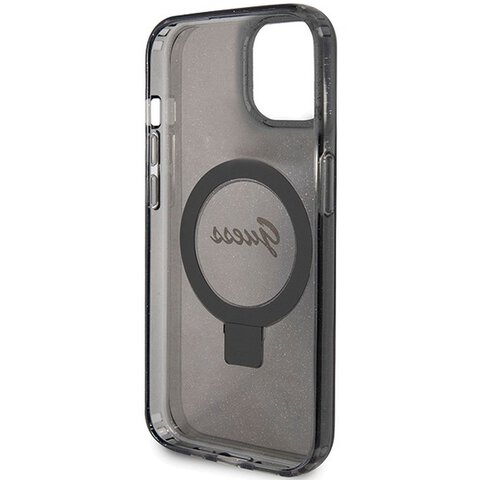 Oryginalne Etui GUESS Hardcase GUHMP15SHRSGSK do iPhone 15 (Magsafe / Glitter Script Logo / Ring stand / czarny)