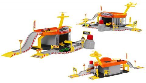 Zestaw Six-Six-Zero Parking dwupoziomowy, lądowisko, tor, garaż, helikopter i 2 pojazdy