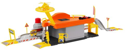 Zestaw Six-Six-Zero Parking dwupoziomowy, lądowisko, tor, garaż, helikopter i 2 pojazdy