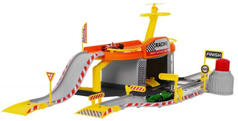 Zestaw Six-Six-Zero Parking dwupoziomowy, lądowisko, tor, garaż, helikopter i 2 pojazdy