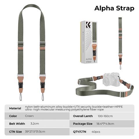 Pasek do aparatu K&F Concept Alpha Strap - zielony vintage