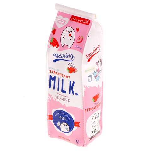 Piórnik szkolny w kształcie kartonika mleka różowy 20,5 cm