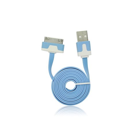 Płaski kabel USB do iPhone 3 / 4 30pin 1m niebieski