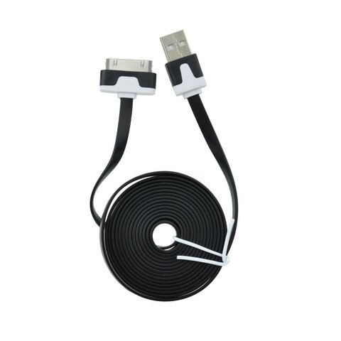 Płaski kabel USB do iPhone 3 / 4 30pin 2m czarny