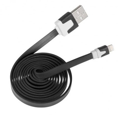Płaski kabel USB do iPhone 5 / 6 8pin lightning 2m czarny