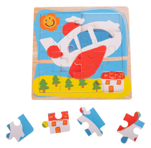 Puzzle drewniane 16 elementów, 15 cm x 15 cm - samolot