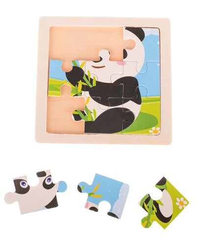 Puzzle drewniane 9 elementów, 11 cm x 11 cm - panda