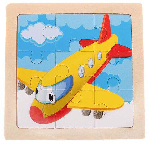 Puzzle drewniane 9 elementów, 11 cm x 11 cm - samolot