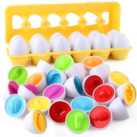 Edukacyjne puzzle klocki jajka w wytłaczance Montessori owoce i warzywa 12 sztuk