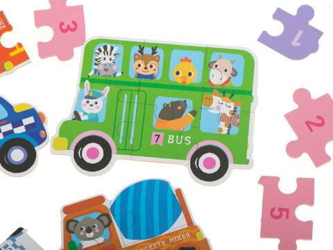 Puzzle układanka w puszce dla dzieci pojazdy 30 elementów