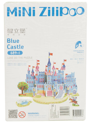 Puzzle z tektury niebieski zamek 3D