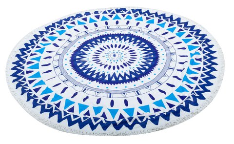 Ręcznik plażowy okrągły Boho niebieski 150cm