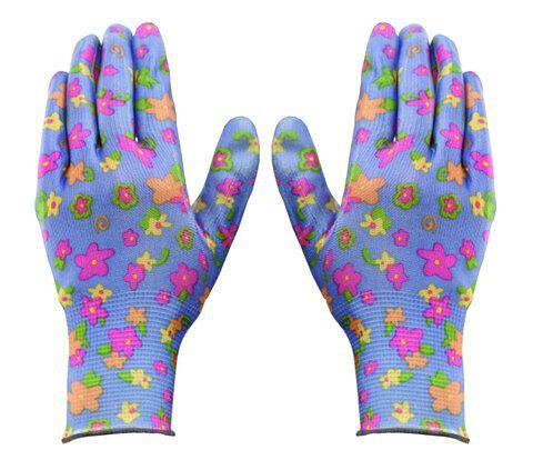 Rękawiczki Floris w kwiatki z nitrylem rozmiar 6 niebieskie