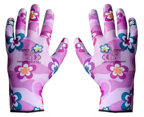 Rękawiczki Floris w kwiatki z nitrylem rozmiar 8 BL różowe