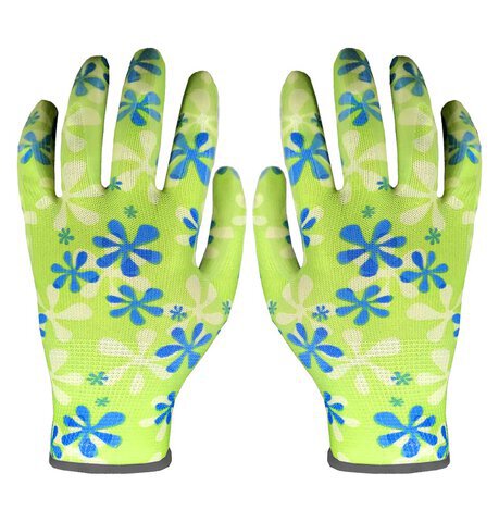 Rękawiczki Floris w kwiatki z nitrylem rozmiar 8 BL zielone