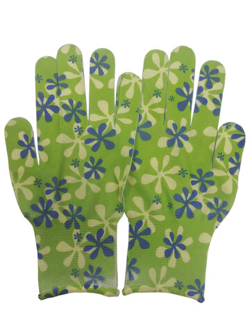 Rękawiczki materiałowe dziecięce zielone w kwiatki rozm.5