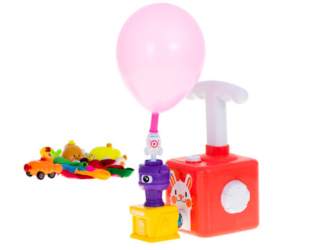 Wyrzutnia balonów z pompką, balonami i pojazdami aerodynamicznymi królik