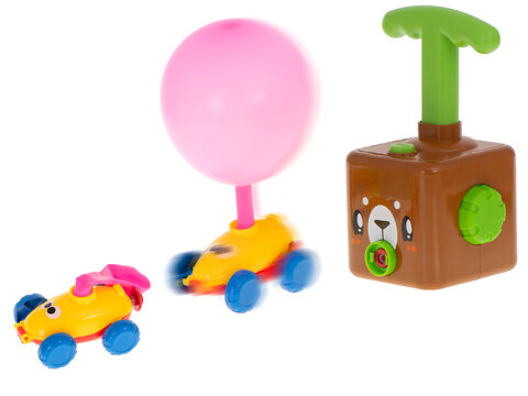 Wyrzutnia balonów z pompką, balonami i pojazdami aerodynamicznymi miś