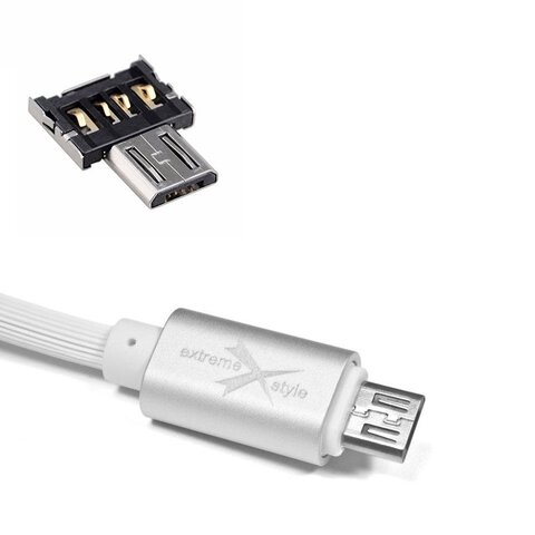 Silikonowy kabel micro USB eXtreme 150cm biały + Nano Adapter OTG microUSB Skystars