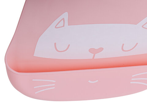 Silikonowy śliniak z kieszonką dla dzieci kotek różowy