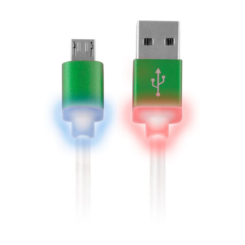 Świecący kabel micro USB zielony metalowy